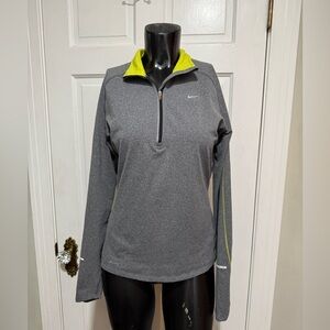 Womens Nike Dri Fit Grey Yellow Thin Jacket Pullover 3/4 Zip Long Sleeve Medium